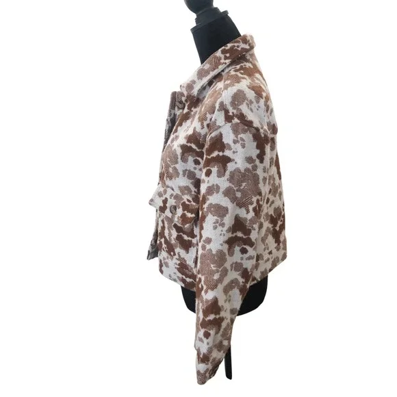 Sonoma Goods for Life Cropped Brown Cow Print Jacquard Bomber Jacket Sz M - Picture 9 of 16